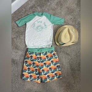 Panama Jack 4T Rashguard Swim Shorts Fedora Toddler Boy Set Swim Beach